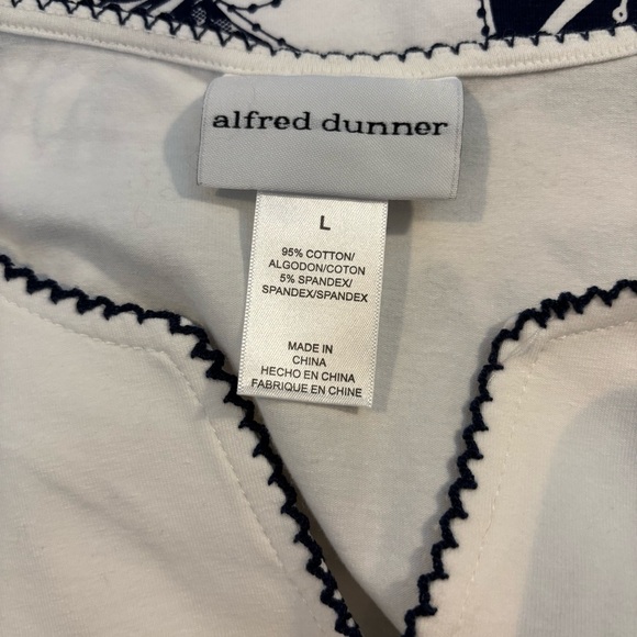 NWT Alfred Dunner White Navy Floral Rhinestone Top Women's Large Cotton - Picture 3 of 7